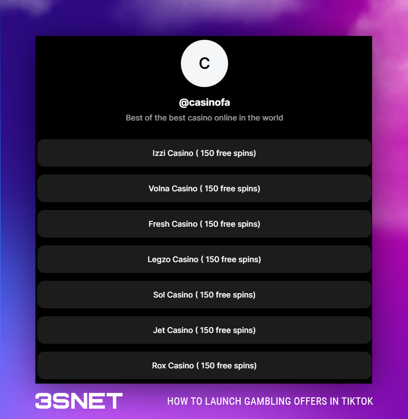 TikTok How to launch gambling offers 3snet 5 en
