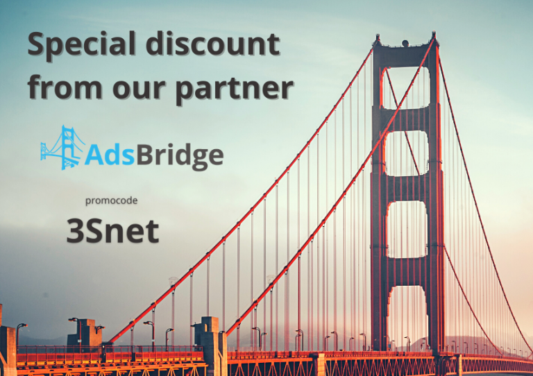 Промокод на скидку в adsbridge ищите на 3SNET!