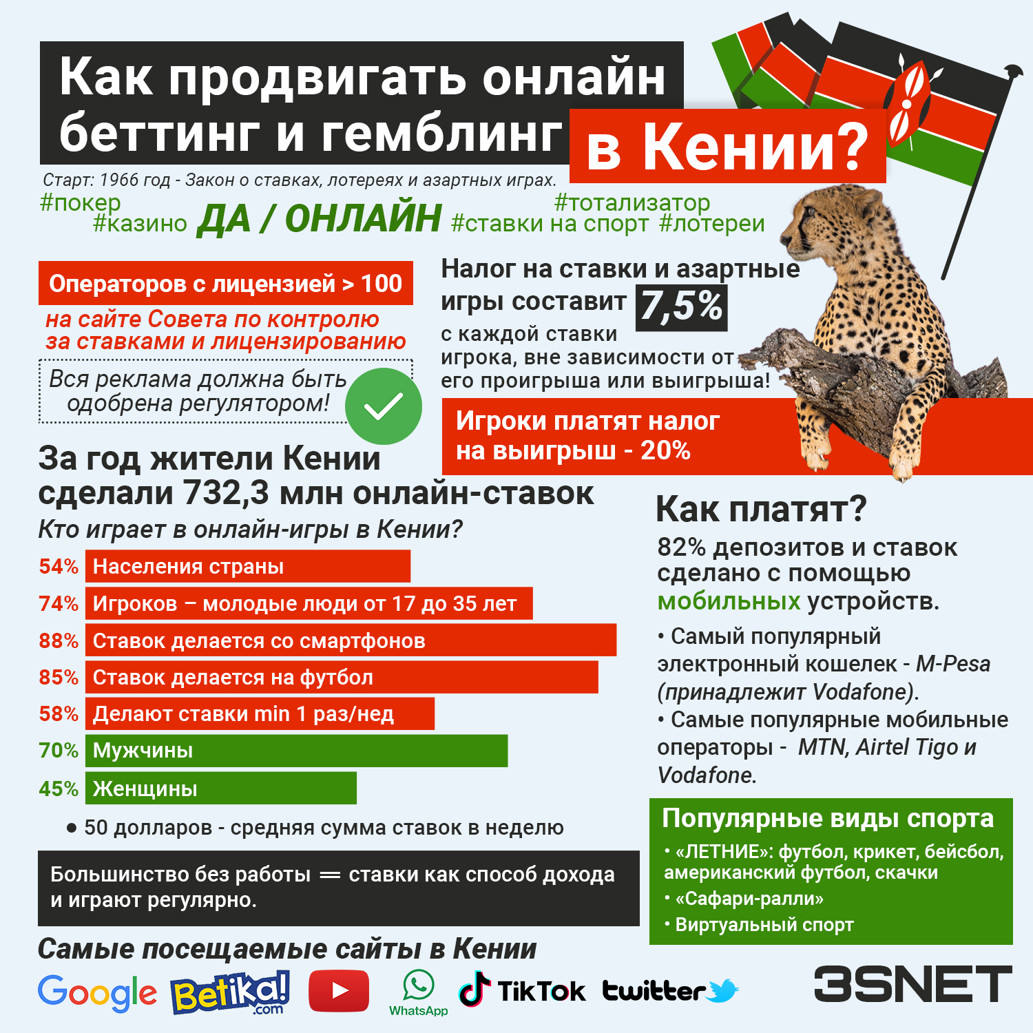 Инфографика 3SNET Все о том, как продвигать беттинг и гемблинг в Кении